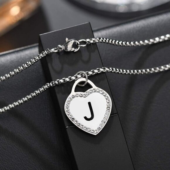 CALIS Women's Silver Initial Necklace Stainless Steel Love Heart Tiny Letter Nec - Picture 4 of 4